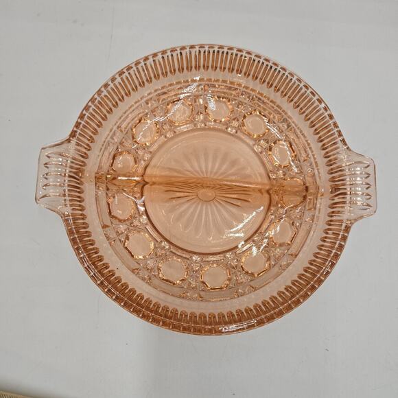 Vintage Indiana pink depression glass Windsor Buttons & Cane divided relish dish - Picture 2 of 4